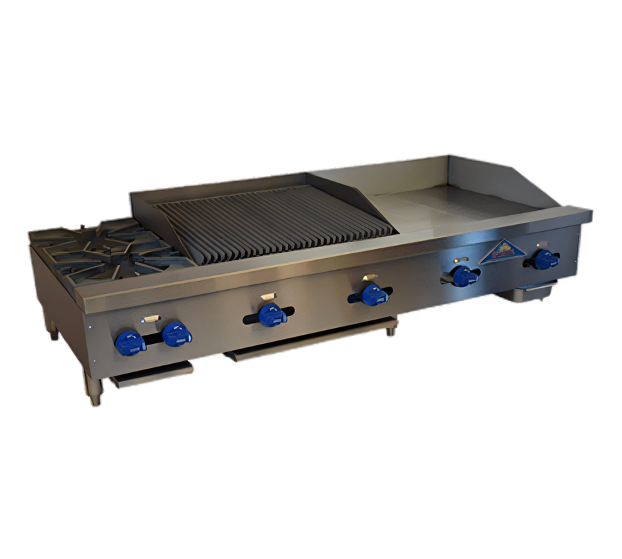 Product image #1 for Comstock-Castle FHP60-24-2LB 60-Inch Countertop Gas Griddle, Lava Rock Char-Broiler & Open Burner Combination