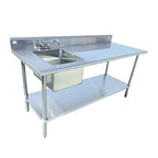 Thumbnail image #1 for Serv-Ware TSF-3072-L 72-Inch Left-Sink Table, 16-Gauge 300-Series Stainless Steel, 16" x 20" Single Bowl, 5" Backsplash