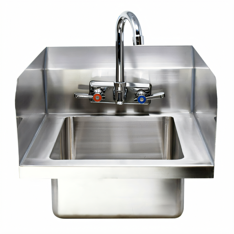 Product image #1 for Wall-Mounted 18 Gauge 304 Stainless Steel Hand Sink with 10 x 14 x 5-Inch Bowl, Faucet, and Side Splashes
