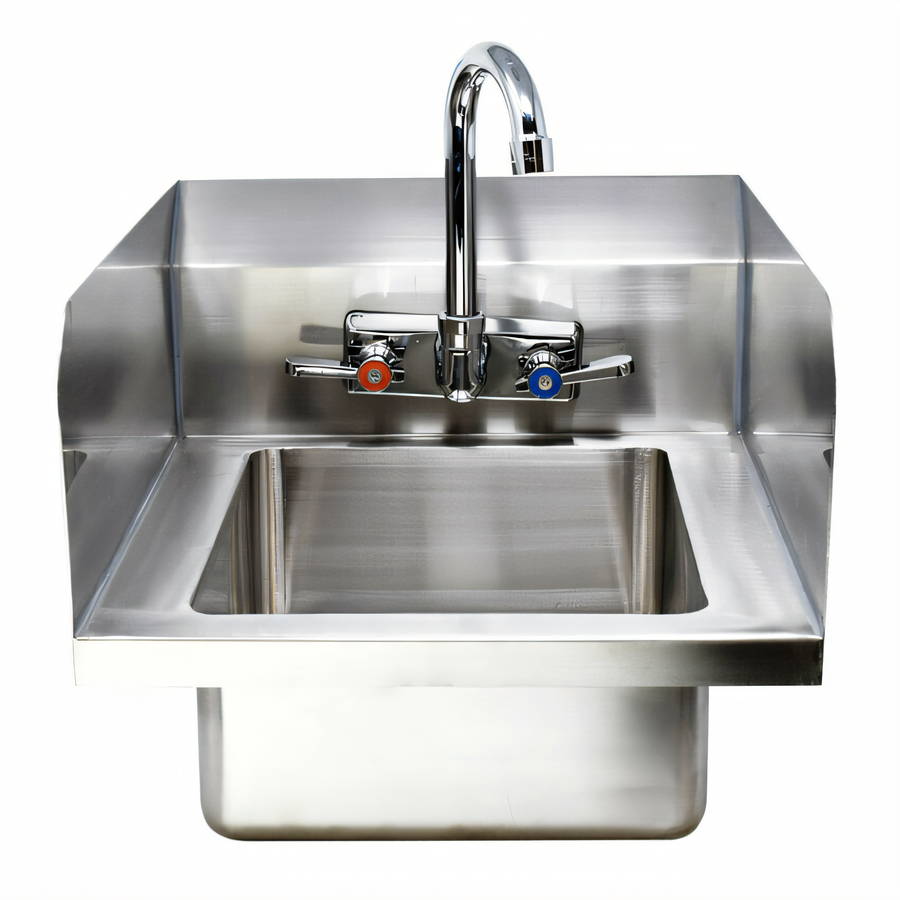 Product image #1 for Wall-Mounted 18 Gauge 304 Stainless Steel Hand Sink with 10 x 14 x 5-Inch Bowl, Faucet, and Side Splashes