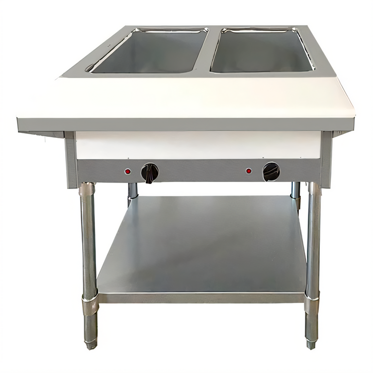 Product image #1 for Omcan Stainless Steel Open Well Electric Steam Table with Cutting Board and Undershelf, 30-Inch, 2-Pan Capacity