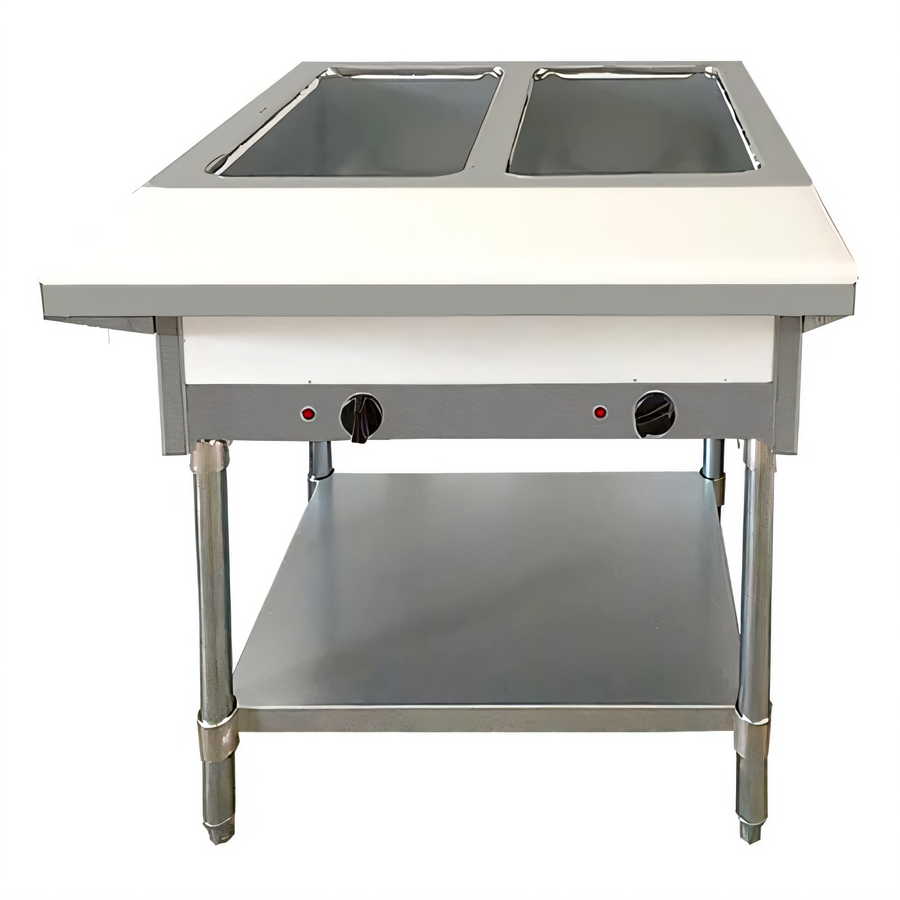 Product image #1 for Omcan Stainless Steel Open Well Electric Steam Table with Cutting Board and Undershelf, 30-Inch, 2-Pan Capacity