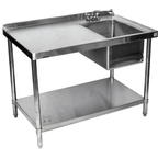 Thumbnail image #1 for Klinger's Trading STB2460BR 60 x 24 Inch Right-Side Single-Bowl Prep Sink Work Table, 18-Gauge Stainless Steel, Undershelf