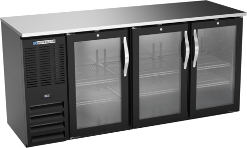 Product image #1 for Beverage-Air 72-Inch Three-Section Food-Rated Back Bar Refrigerator with Glass Doors and Stainless Steel Top