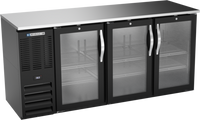 Beverage-Air 72-Inch Three-Section Food-Rated Back Bar Refrigerator with Glass Doors and Stainless Steel Top