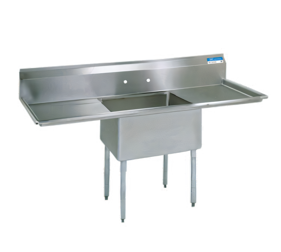 Product image #1 for BK Resources One-Compartment Double Drainboard Stainless Steel Compartment Sink with 9-Inch Backsplash, 52 x 25-13/16 Inches