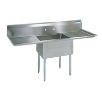 BK Resources One-Compartment Double Drainboard Stainless Steel Compartment Sink with 9-Inch Backsplash, 52 x 25-13/16 Inches