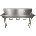 Thumbnail image #1 for BK Resources MSHS-72F1B Three-Station Freestanding 304 Stainless Steel Hand Wash Sink, 72-Inch Wide, 8-Inch Bowl, Faucet Not Included