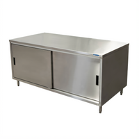 72-Inch x 36-Inch Stainless Steel Chef Table with Cabinet Base and Sliding Doors