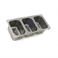 Three-Compartment Self-Rimming Drop-In Sink, No Deck, 12 x 14 x 9-1/2 Inch Bowls, Top or Bottom Mount, 304 Stainless Steel