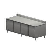 BK Resources 96-Inch Stainless Steel Chef Table Cabinet Base with Hinged Doors, Center Mullion, and 5-Inch Riser