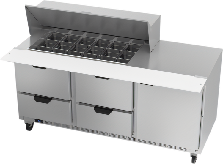 Product image #1 for Beverage-Air SPED72HC-18M-4 72-Inch Three-Section Mega Top Refrigerated Sandwich Prep Table with 4 Drawers, 1 Door, and 18-Pan Top