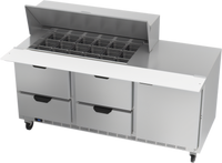 Beverage-Air SPED72HC-18M-4 72-Inch Three-Section Mega Top Refrigerated Sandwich Prep Table with 4 Drawers, 1 Door, and 18-Pan Top