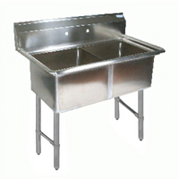 BK Resources 37-Inch Two-Compartment Stainless Steel Sink with 9-Inch Backsplash and 16 x 20 x 12 Bowls