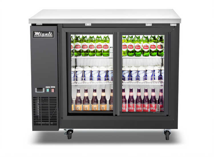 Product image #1 for Migali 48.75-Inch Back Bar Refrigerator with 2 Sliding Glass Doors and Stainless Steel Top