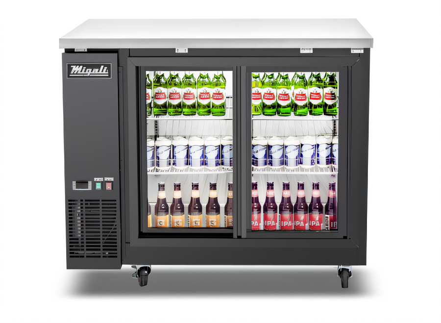 Product image #1 for Migali 48.75-Inch Back Bar Refrigerator with 2 Sliding Glass Doors and Stainless Steel Top