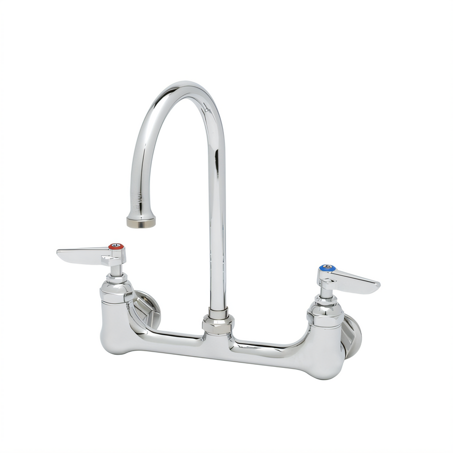 Product image #1 for Wall Mount Commercial Faucet with 8 Inch Adjustable Centers, 6 Inch Swivel Gooseneck Spout, and 0.35 GPM Spray Device