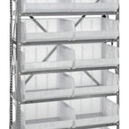 Thumbnail image #1 for Quantum QSBU-250CL Heavy Duty Wire Shelving Unit, 8 Shelves, 14 Clear Bins, 400 lb. Per Shelf, 12 x 36 x 75 Inches