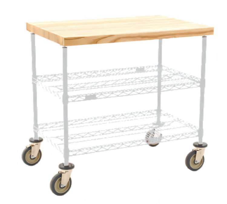 Product image #1 for 3-Tier Maple Top Demo Cart with 2 Wire Shelves, 48 x 24 x 34 Inches, White Epoxy Finish