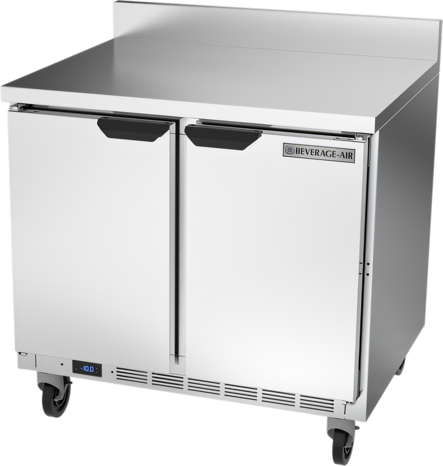 Product image #1 for Beverage-Air Two-Section 36-Inch Worktop Freezer with Solid Doors and Foamed-In-Place Backsplash