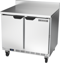 Beverage-Air Two-Section 36-Inch Worktop Freezer with Solid Doors and Foamed-In-Place Backsplash