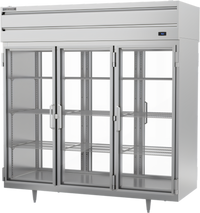 Beverage Air P-Series Three-Section Pass-Thru Reach-In Refrigerator with 6 Glass Doors, 73.99 Cu. Ft., Top-Mounted Self-Contained Refrigeration