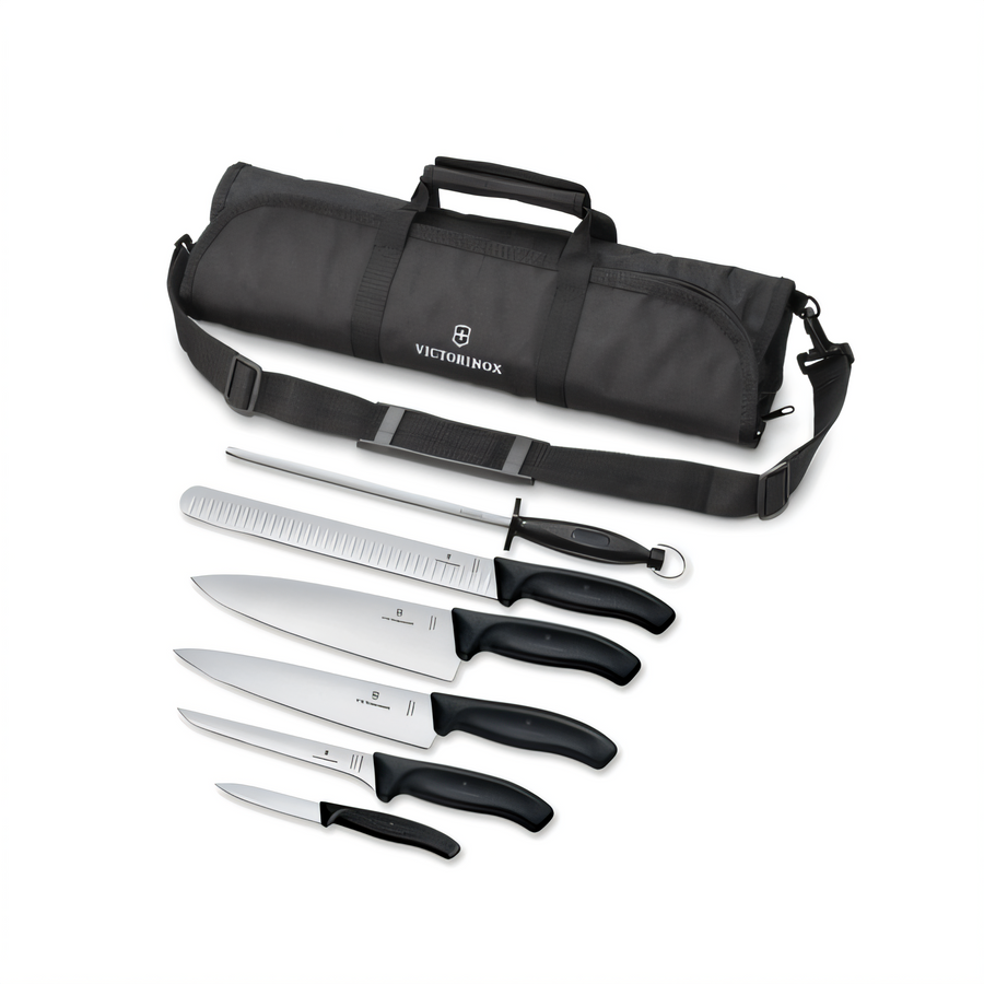 Product image #1 for Victorinox Swiss Classic 7-Piece Black BBQ Knife Set with Roll Bag