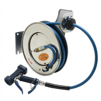 T&S Brass Open Stainless Steel Wall-Mounted Retractable Hose Reel with 35-Foot 1/2-Inch Hose and Front Trigger Spray Valve