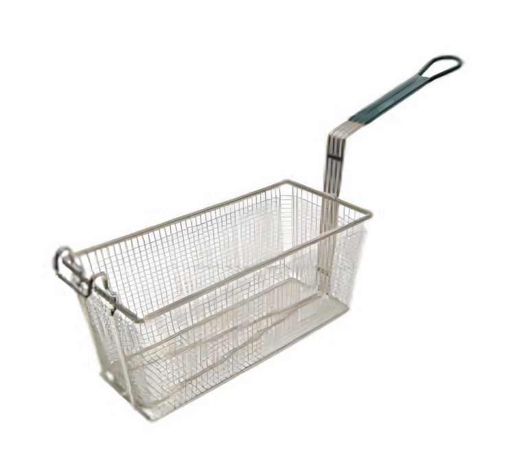 Product image #1 for Nickel-Plated Steel Floor Fryer Basket with Green Handle, Front Hook, 13-1/4 x 6-1/2 x 5-7/8 Inch