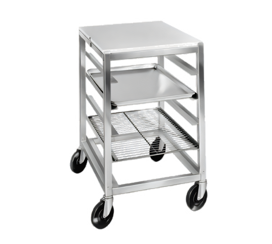 Product image #1 for Single-Section Aluminum Bun Pan Rack Work Table with Poly Top, End Load, 5-Pan Capacity