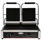 Thumbnail image #1 for Serv-Ware EPG-200GG Countertop Double Electric Panini Grill with Grooved Cast Iron Plates and Manual Temperature Control