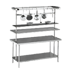 Thumbnail image #1 for Advance Tabco AUR-132 Adjustable Table-Mounted Stainless Steel Utensil Rack, 121-132 Inches, with 9 Plated Pot Hooks