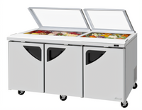 Turbo Air Super Deluxe 72-5/8-Inch Three-Section Glass Lid Sandwich/Salad Prep Table, 18-Pan Capacity