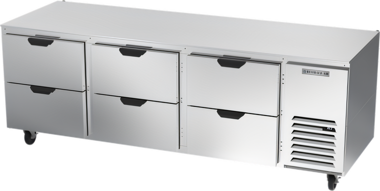Product image #1 for Beverage-Air 93-Inch Three-Section Undercounter Drawer Refrigerator, 29.7 Cu. Ft., 6 Drawers, Side-Mount Self-Contained