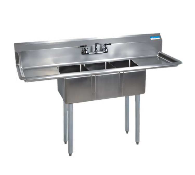 Product image #1 for BK Resources 60-Inch Three-Compartment Convenience Store Sink with Dual 12-Inch Drainboards