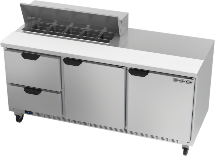 Product image #1 for Beverage-Air 72-Inch Three-Section Sandwich Top Refrigerated Prep Table with 2 Doors and 4 Drawers