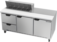 Beverage-Air 72-Inch Three-Section Sandwich Top Refrigerated Prep Table with 2 Doors and 4 Drawers