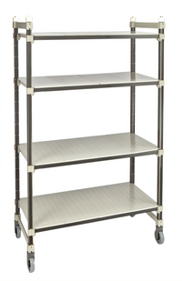 Cambro Camshelving Elements XTRA High Density Top Rail 4-Shelf Solid Mobile Starter Unit, 24