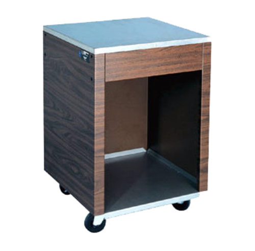 Product image #1 for 24-Inch Cherry Woodgrain Cashier Station with Stainless Steel Worktop, Open Base, and Casters