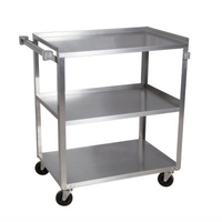 BK Resources 3-Tier Stainless Steel Utility Cart, 24 x 15-1/2 Inch Shelves, 4 Swivel Casters, Knocked Down