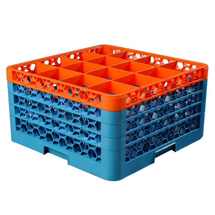 Product image #1 for OptiClean Full-Size 16-Compartment Dishwasher Glass Rack with 4 Color-Coded Extenders
