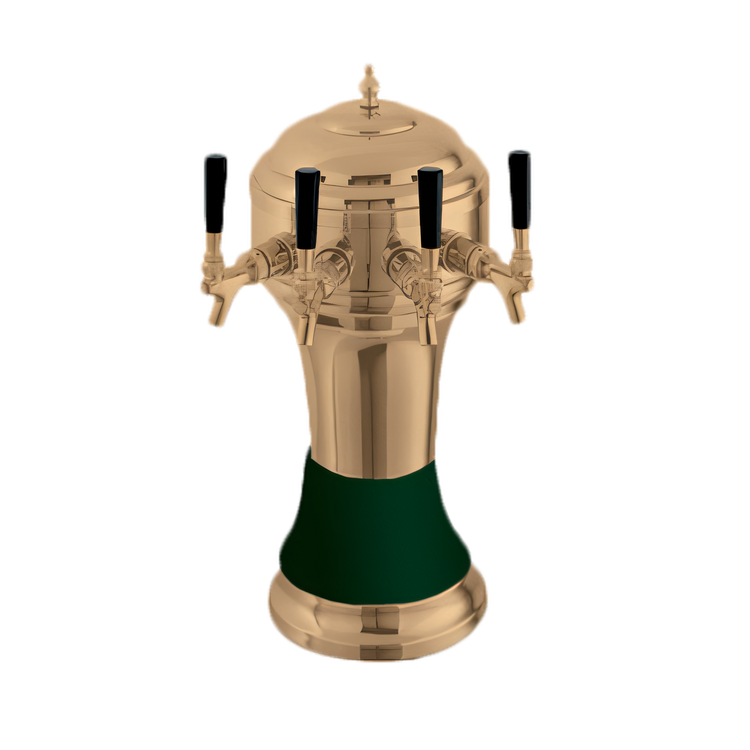 Product image #1 for Roma Single-Column Countertop Glycol-Cooled 4-Faucet Draft Beer Tower with Gold-Tone Brass Body and Green Ceramic Skirt