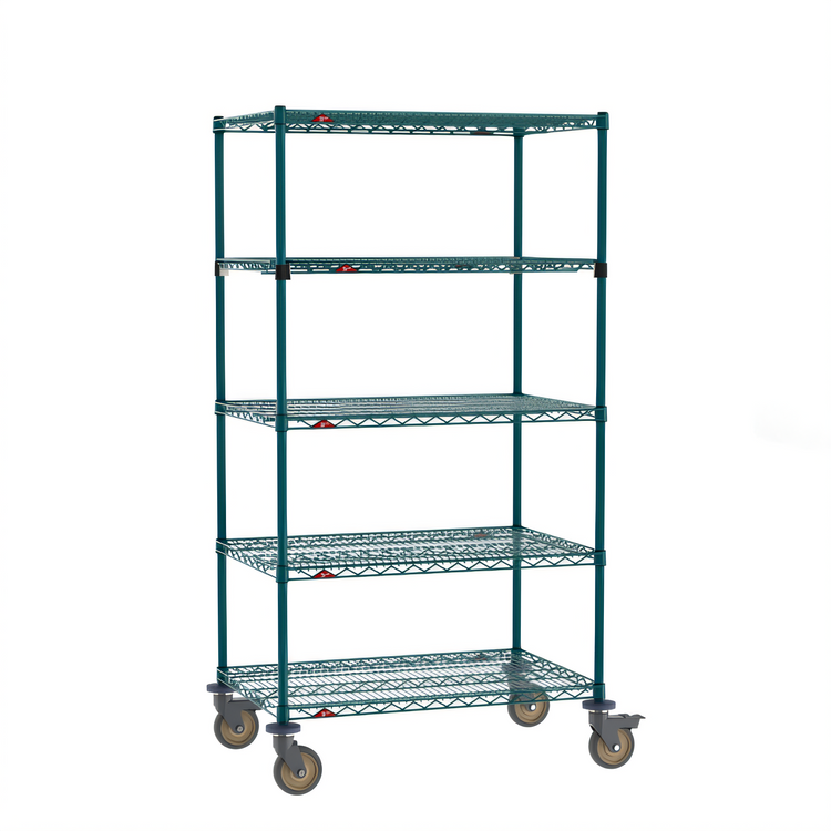 Product image #1 for Super Erecta 36"W x 24"D x 68"H 5-Tier Wire Stem Caster Cart with Metroseal 3 Green Finish and Microban
