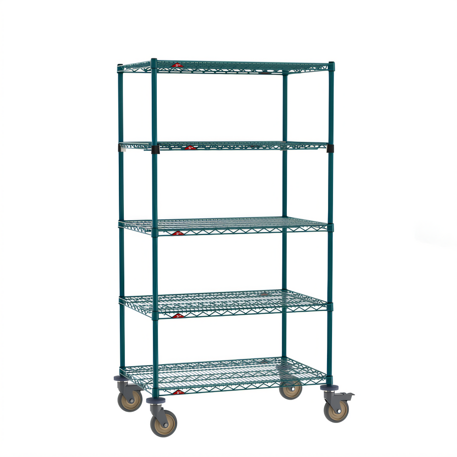 Product image #1 for Super Erecta 36"W x 24"D x 68"H 5-Tier Wire Stem Caster Cart with Metroseal 3 Green Finish and Microban