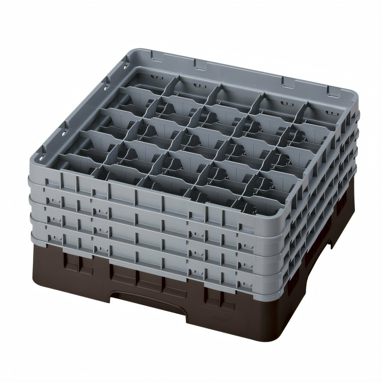 Product image #2 for Cambro Camrack Full Size 25-Compartment Glass Rack with 4 Soft Gray Extenders, Brown