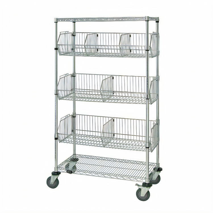 Product image #1 for Quantum Mobile Basket Unit with 3 Adjustable Baskets and Wire Shelves, 36W x 24D x 69H