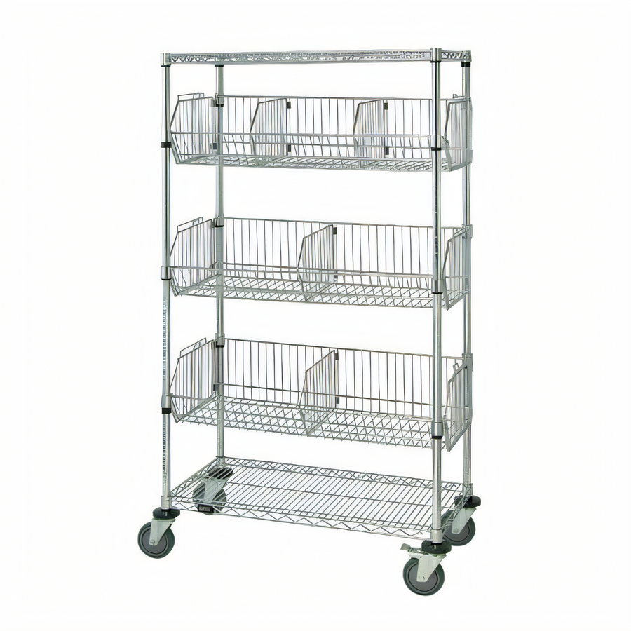 Product image #1 for Quantum Mobile Basket Unit with 3 Adjustable Baskets and Wire Shelves, 36W x 24D x 69H