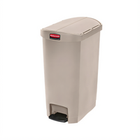 Rubbermaid Commercial Slim Jim 13-Gallon Beige Resin End Step-On Trash Can with Internal Hinged Lid