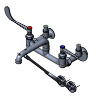 T&S Brass Wall-Mount Service Sink Faucet with 8-Inch Centers, 12-Inch Spout, 6-Inch Wrist Handles, Pail Hook, and Integral Stops