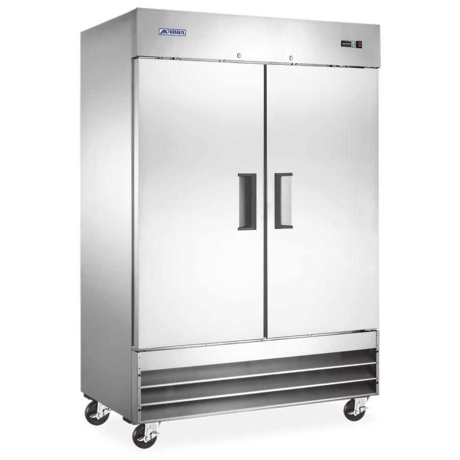 Product image #1 for Aurora 54-Inch Wide Two-Section Reach-In Freezer with Solid Hinged Doors, 41.3 Cu. Ft., Stainless Steel, Bottom-Mounted Self-Contained Refrigeration